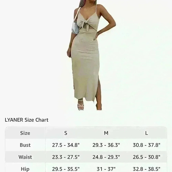 Lyaner Ribbed Cut Out Dress Midi Small Women’s Light Beige New with Front Tie - Picture 10 of 13